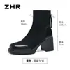 Botas de tornozelo femininas ZHR com salto alto grosso, nova coleção outono/inverno 2026, botas meia elásticas que aumentam a altura, estilo retrô simples e versátil