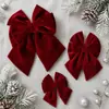 Nuevo producto transfronterizo: Colgante de moño de terciopelo burdeos para Navidad, decoración de árbol de Navidad DIY, adorno de moño de seis puntas
