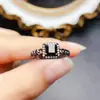 Anillo Popular de Espinela Negra Natural al por Mayor de Fábrica Plata S925 Incrustado Piedra Principal 5*5 Joyería de Lujo Venta Directa de Fábrica