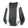 Cross2026 Otoño Invierno Nuevo Suéter de Punto para Hombre con Bloques de Color Talla Grande Cuello Redondo Jersey Casual Prendas de Punto Capa Base