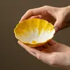Taza de té de cerámica osmanthus pintada a mano bajo vidriado, taza con forma de pétalo, taza de maestro, juego de té para el hogar, taza de degustación de té, caja de regalo