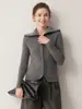 Novo Cardigan de Zíper com Gola Canelada 100% Caxemira Outono/Inverno 2026 Suéter de Malha Feminino Jaqueta Camada Base Casual