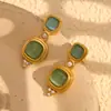Moda Europeia e Americana Elegante Estilo Francês Médio Brincos Distintivos Aço Inoxidável Banhado a Ouro 18K Novo Tamanho Brincos de Pedra para Mulheres