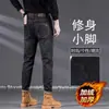 Jeans skinny ajustados de moda de marca de Hong Kong para hombre, elásticos, pantalones casuales de invierno para hombre, forrados de felpa y engrosados