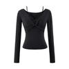 Estilo Pura Luxúria Renda Sexy Costura Torção Falso Duas Peças Manga Longa Camiseta Outono Novo Slim Curto Sexy Top