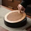 Bandeja de té pequeña estilo japonés con almacenamiento de agua, Bandeja de bambú resistente para uso doméstico, Juego de té redondo con drenaje de agua, Plataforma de secado para preparación de té