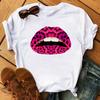 Camiseta de manga corta para mujer moda labios estampados estación independiente talla europea talla grande camiseta básica cuello redondo