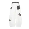 Calça moletom com patch de estampa de leopardo retro leve estilo americano do Urso Mágico, calça curva hip-hop, calça casual de perna larga