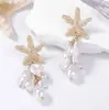 Pendientes de Aleación con Forma de Estrella de Mar y Borla de Perla de Imitación, Estilo Vacacional Marino de Ocio Transfronterizo, Pequeños para Mujer, Combinan con Todo