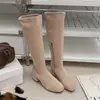 Botas femininas estilo coreano, sexy e emagrecedoras, com salto grosso de camurça, nova coleção outono/inverno 2026, botas elásticas finas versáteis retrô com bico quadrado