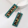Brincos de Couro com Estampa de Leopardo, Lantejoulas, Turquesa Rosa Incrustada com Diamantes, Estilo Ocidental, Transfronteiriços Europeus e Americanos, Novos Brincos Retrô Elegantes para Mulheres