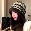Gorro de Lana a Cuadros Rombo Retro para Mujer en Otoño e Invierno Diseño de Nicho Gorro Tejido Cálido y Resistente al Frío Gorro Frío Baotou