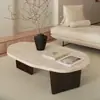 Mesa de Centro de Madeira Maciça e Travertino Estilo Wabi-Sabi Mesa de Chá Pequena para Apartamentos Pequenos Sala de Estar Uso Doméstico Formato Irregular Varanda Mesa de Centro Tendência