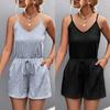 2022 primavera e verão novo desejo estação independente eBay venda quente cor sólida V-neck solto casual sling macacão shorts