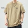Camiseta Blanca Pesada de Manga Corta para Hombre Cuello Redondo Holgada Estampado de Alfabeto Japonés Verano Tendencia Marca Camiseta Base Corta