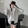 Sudadera con cremallera y estampado de dibujos animados con pedrería para niña, Otoño 2026, Chaqueta holgada para niños mayores y estudiantes