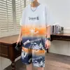 Conjunto de Duas Peças Masculino Verão 2025 Tendência Gradiente Casual Esportivo Jovem Moda Versátil Camiseta de Manga Curta e Shorts