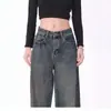 Pantalones vaqueros de pierna ancha estilo americano vintage para mujer, ideales para primavera y otoño. De talle alto y corte holgado, estilo moderno. Pantalones largos rectos con caída fluida.