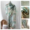 Nuevo Producto de Primavera: Bufanda de Seda Floral Verde para Mujer, Chal Largo de Seda, en Stock para Venta al por Mayor