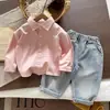 Conjunto de Camisa da Moda 2026 para Meninos Novo Estilo Coreano Roupa Versátil de Duas Peças Cor Sólida para Primavera e Outono de Bebê