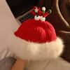 Ambiente de regalo de Navidad lindo gorro rojo de felpa con astas invierno engrosado cálido gorro de lana de punto para mujer