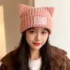 Nuevo Gorro de Punto con Orejas de Gato y Encaje para Mujer, Cálido Gorro de Lana para Otoño e Invierno, Boina de Moda Versátil para Adelgazar la Cara