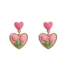 Pendientes pequeños con lazo de flores verdes frescas, elegantes, exquisitos y bonitos, de aleación, de alta gama para mujer.