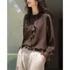 Outono Babados Elegante Retrô Artístico de Alta Qualidade Temperamento Burguês Solto Manga Longa Camisa Top Feminino