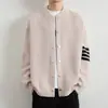 Suéter de malha listrado de quatro barras masculino jaqueta cardigã gola redonda estilo old money outono e inverno atacado de fábrica transfronteiriço