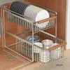 Estante de Almacenamiento para Fregadero de Cocina Cajón Extraíble para Especias Plato Cesta Deslizante Estante de Almacenamiento Multifuncional Capas Generales del Gabinete