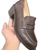 Mocasines marrones de alta calidad de Guangzhou para mujer, 26 nuevos modelos de otoño, zapatos pequeños de cuero estilo británico de piel auténtica, tacón grueso retro negro