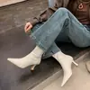 Botines de Punta Cuadrada para Abrigo Tacón Cuadrado Francés Botas Elásticas para Mujer Piel Suave Cremallera Botas Adelgazantes Verano 2026 Nuevas de Tacón Alto Versátiles