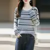 Suéter de Punto Rayado para Mujer 2026 Otoño/Invierno Nuevo Lana Fina Cuello Redondo Manga Larga Bloque de Color Moda Top