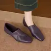 Mocasines retro de cuero genuino estilo francés para mujer, de 3 cm, con punta cuadrada, aptos para ir al trabajo, con apertura profunda, diseño versátil y tacón bajo cómodo