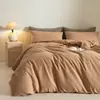 Juego de Cama de Satén de Algodón 100S de Fibra Larga de Alta Gama, Cuatro Piezas, Cálido para Otoño e Invierno, Sábana y Funda de Edredón de Algodón Puro