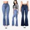 Jeans de Moda Transfronterizos Europeos y Americanos para Mujer, Jeans Acampanados Elásticos para Mujer, Jeans para Mujer de Comercio Exterior, Envío Directo de Fábrica