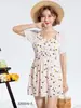 Moda Praia de Verão para Mulheres, Conjunto de Duas Peças Estampado Floral, Disfarça a Barriga, Emagrecimento, Maiô de Peça Única da Moda para Férias