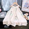 Vestido de Verão para Meninas com Alça no Pescoço Vestido Princesa Estilo Coreano Infantil Sem Mangas Saia Vazada Menininha Saia Floral em Viscose