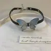 Borboleta Azul Couro Preto Gola Gargantilha Feminina Design de Nicho Colar Corrente de Clavícula de Celebridade Cyber Novo