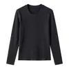 Camiseta Básica de Lana Acetato Tencel para Mujer 2026 Otoño/Invierno Nueva Superior de Cuello Redondo Sencillo Color Sólido Cálida Camiseta de Manga Larga