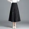 Falda midi elegante de jacquard estilo chino para mujer, nueva otoño 2026 de cintura alta, entalladora, línea A