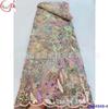 Bordado Colorido Bordado Fino com Miçangas Renda de Rede Vestido de Noite Vestido de Casamento com Cauda Tecido de Renda com Lantejoulas