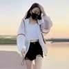 Ropa de Protección Solar de Secado Rápido con Empalme para Mujer, Nuevo Estilo de Verano, Gama Alta, Talla Grande, Ropa Transpirable con Protección Solar, Chaqueta Holgada de Manga Larga en Color de Contraste