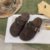 Zapatos Grises Boken de Suela Gruesa Pantuflas de Piel Baotou para Ropa Exterior de Mujer Nuevos Otoño e Invierno 2025 Pantuflas de Medio Algodón sin Cierre