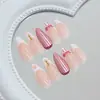 Unhas Decoradas Estilo Francês Vazadas Listradas Peroladas com Laço e Pérolas Douradas, Elegantes e Modernas, Estilo Europeu e Americano, Removíveis, 24 Peças