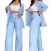 Ropa de Verano para Mujer de Exportación Europea y Americana Transfronteriza 2025 Traje Elegante de Color Puro con Mangas de Abertura y Solapa Traje de Pantalón Recto para Mujer
