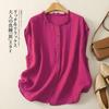 Camisa de Algodón Vintage Estilo Étnico, Nuevo Modelo de Verano con Cuello Fruncido, Camiseta Versátil Artística Retro Casual