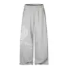 Calça larga estampada com letras para homens, estilo de rua europeu e americano, vibe hip-hop, cintura elástica, corte reto, bordas desfiadas, calça casual solta