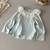 Camiseta base de manga larga con cuello de encaje de doble capa, estilo INS, para primavera y otoño, para bebés niñas, top interior estilo princesa