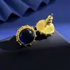 Brincos Redondos de Pedra Artificial de Alto Padrão Estilo Retrô Escovado, Brincos de Nicho Eletrodepositados em Ouro Real Antigo, Não Desbotam
